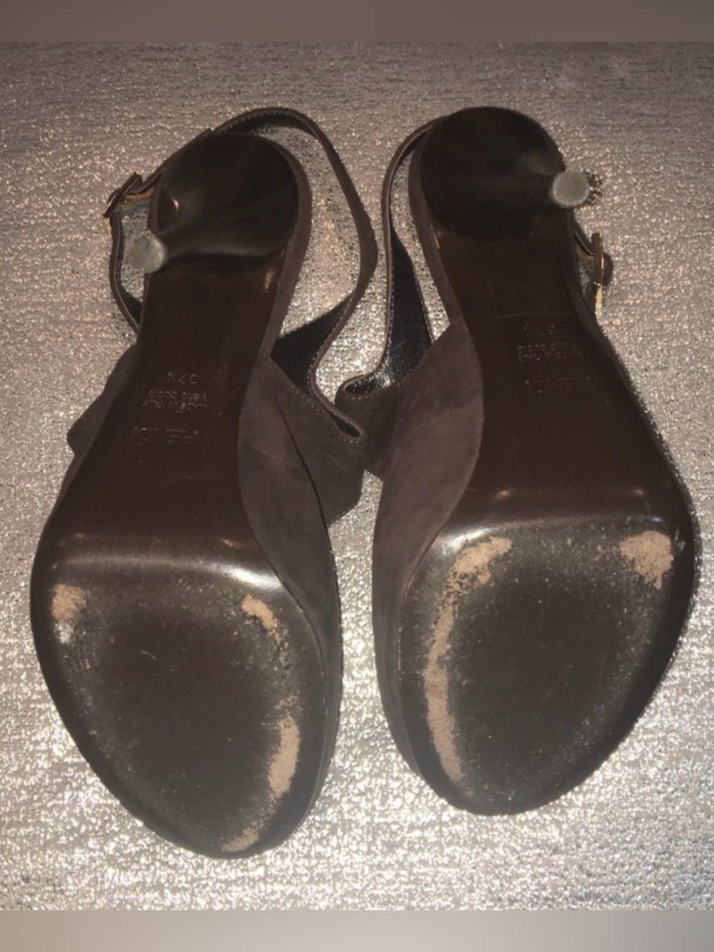 Fendi Chocolate Brown Velvet Peep Toe Slingback Heels Size 37.5 - Picture 11 of 11
